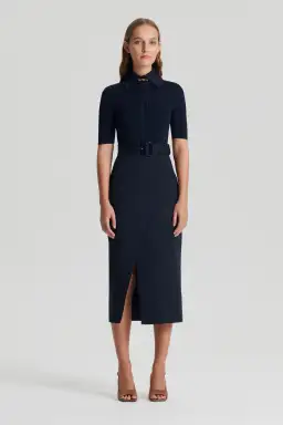 Scanlan Theodore Crepe Knit Pencil Cotton Dress Navy Size 12 for rent on The Volte - image 1