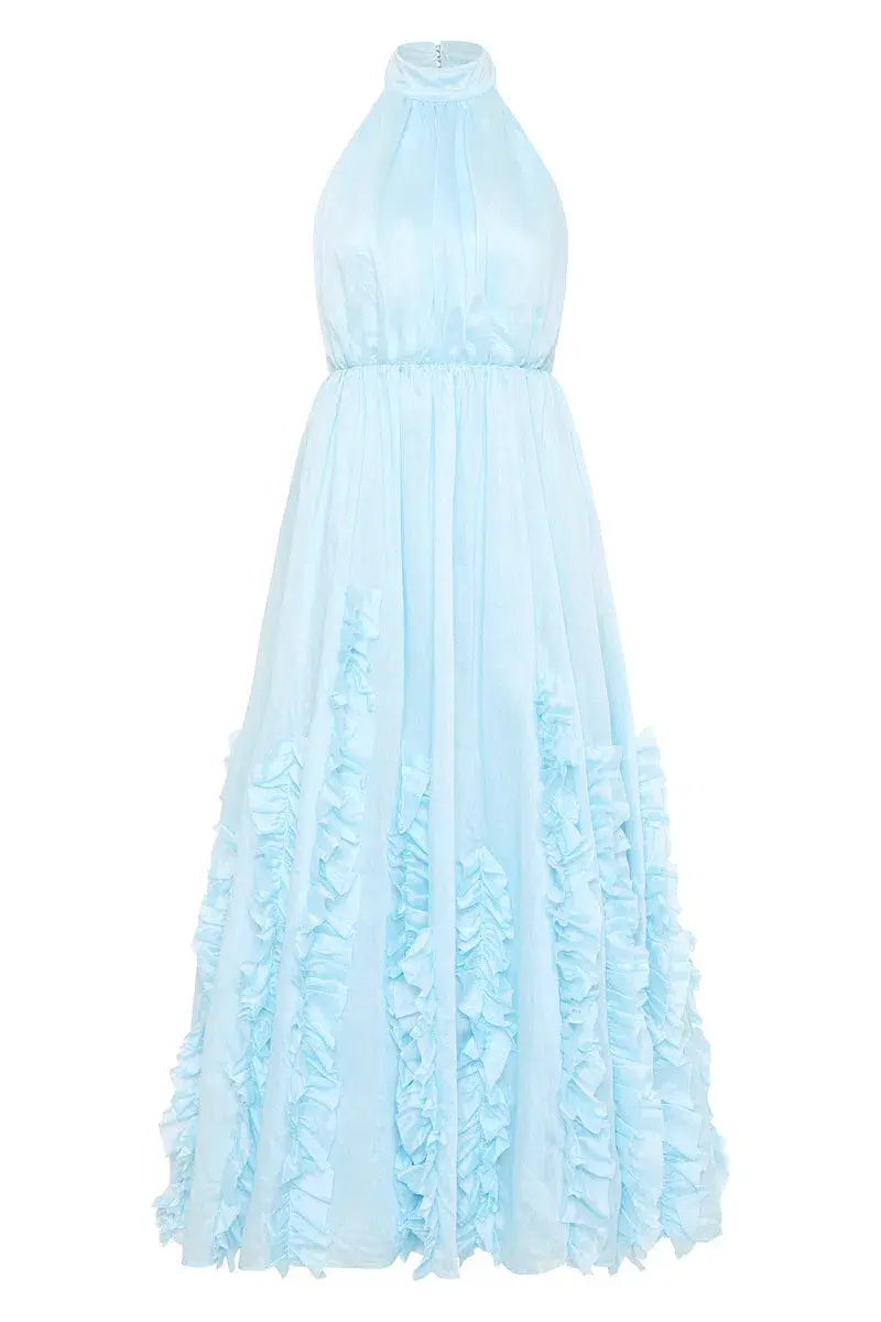 Aje Hilma Frill Maxi Halter Dress Blue Size 6 for rent on The Volte - main image