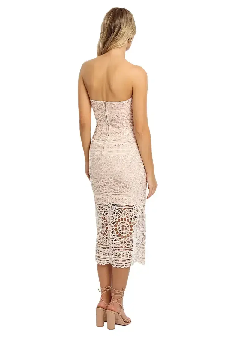 Nicholas Blush Geo Floral Lace Strapless Dress Pink Size 6 for rent on The Volte - main image
