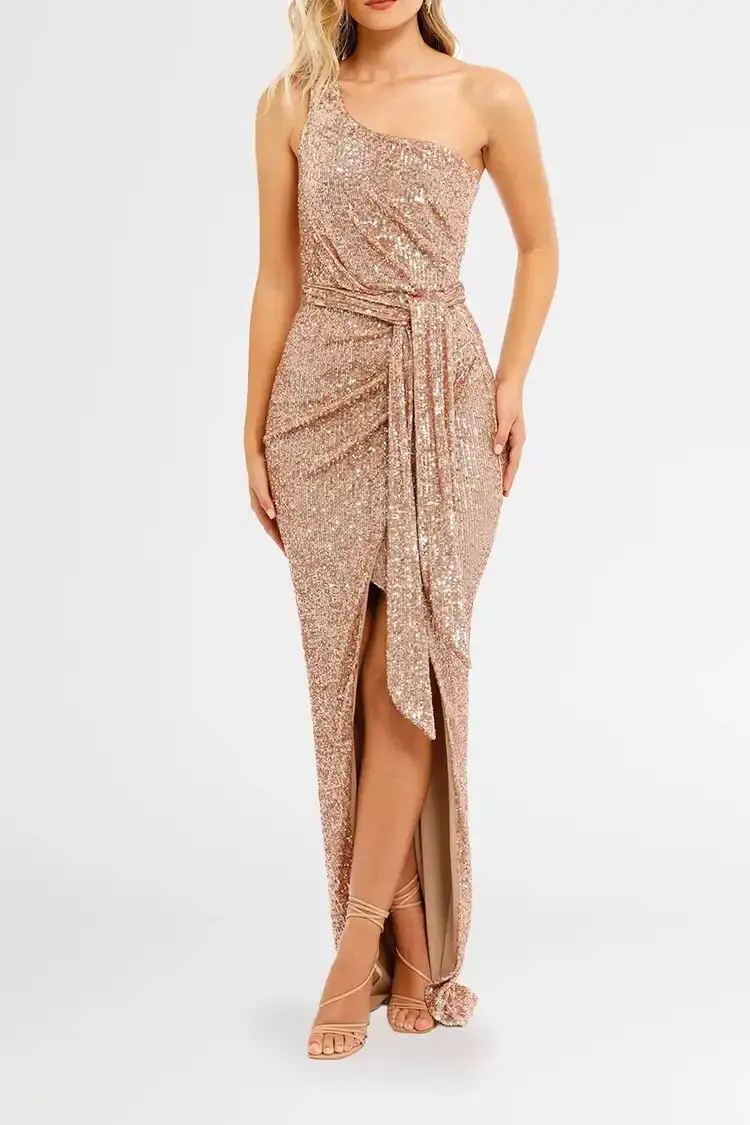 Nookie Palazzo Gown in Rose Gold Size 12 for rent on The Volte - main image