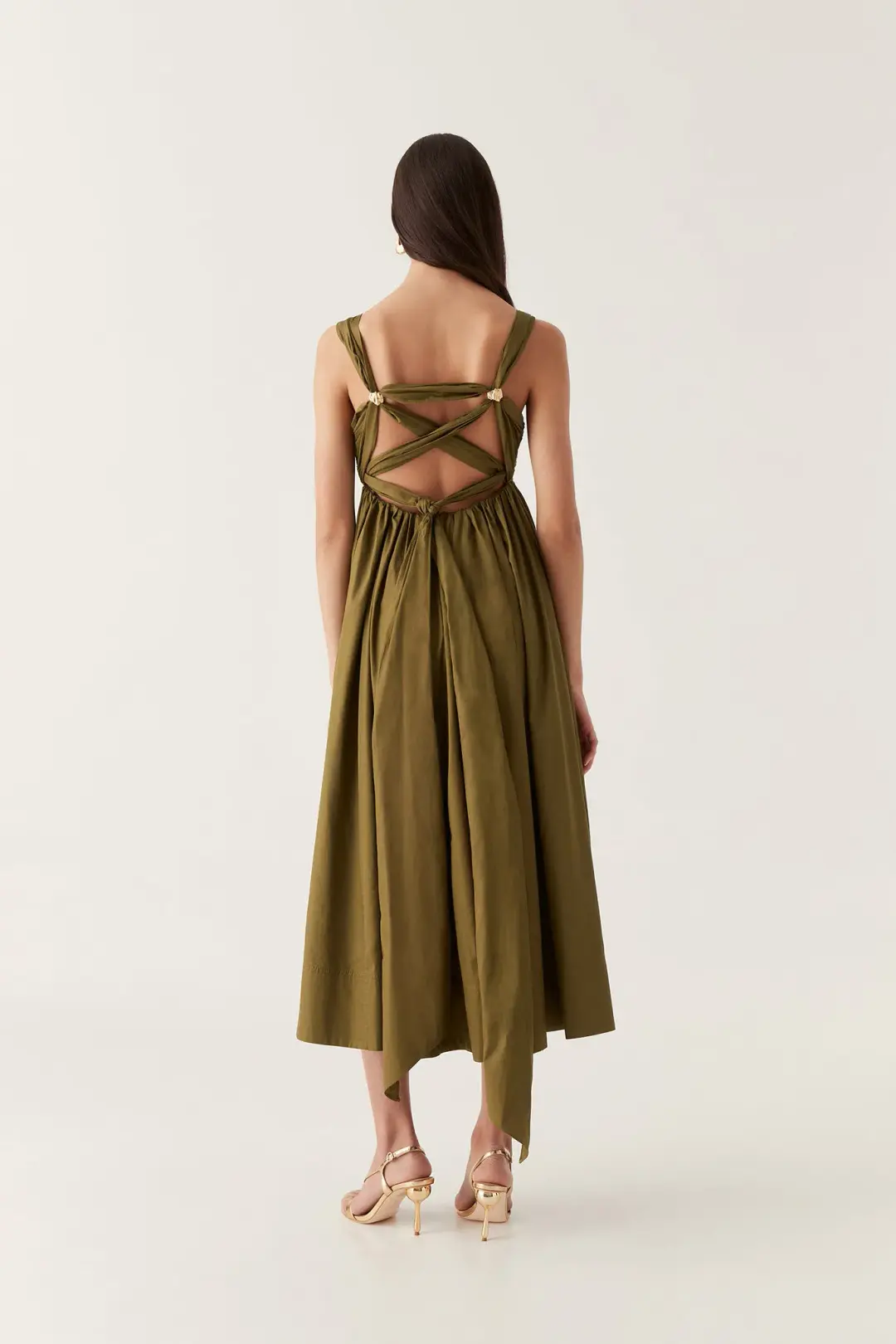 Aje Nova Tie Back Midi Dress Olive Size 10 for rent on The Volte - main image