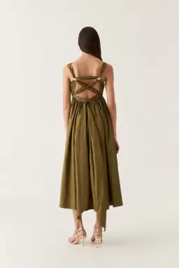 Aje Nova Tie Back Midi Dress Olive Size 10 for rent on The Volte - image 3