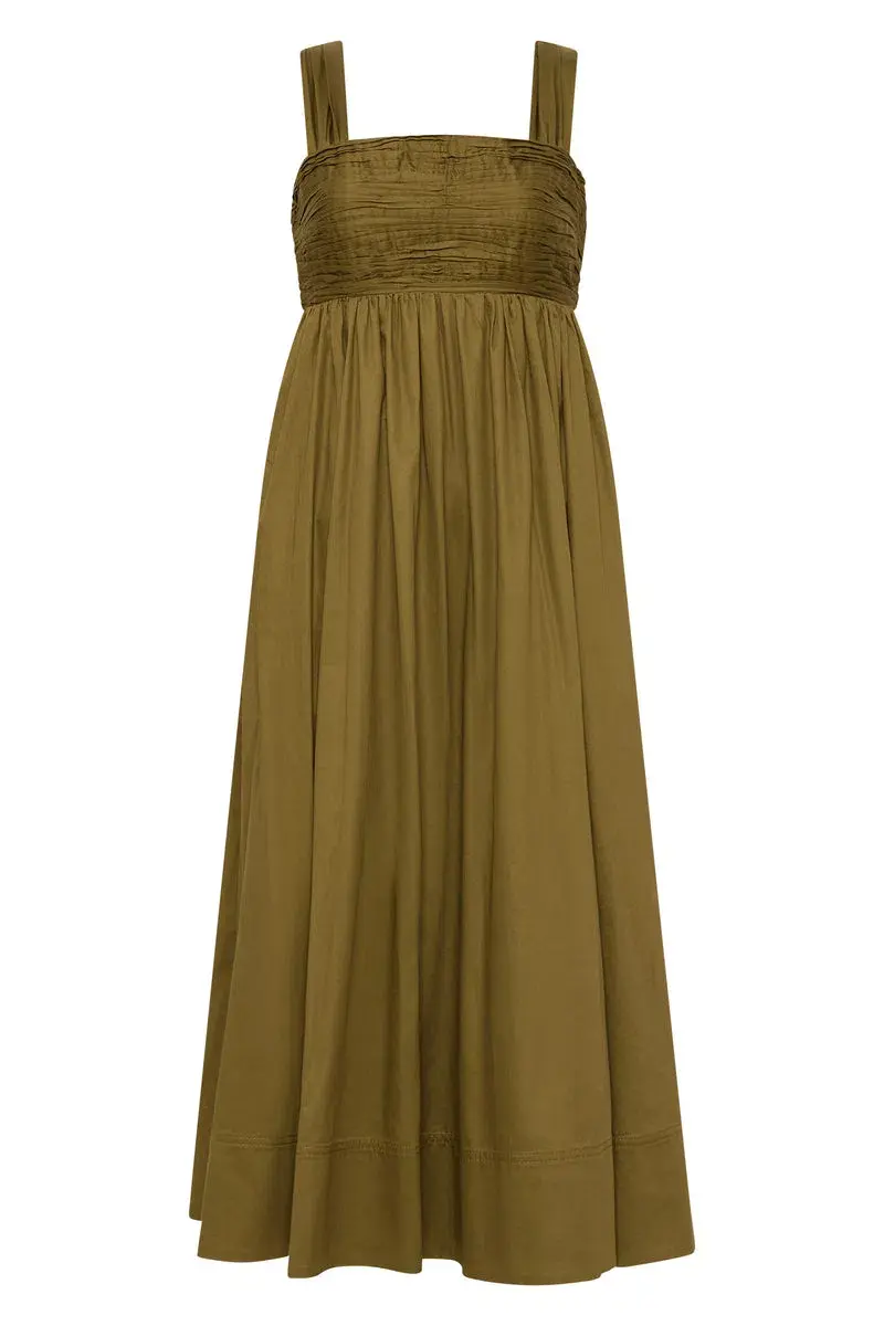 Aje Nova Tie Back Midi Dress Olive Size 10 for rent on The Volte - main image