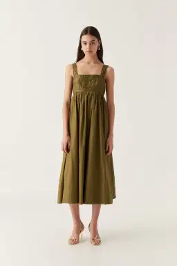 Aje Nova Tie Back Midi Dress Olive Size 10 for rent on The Volte - image 1