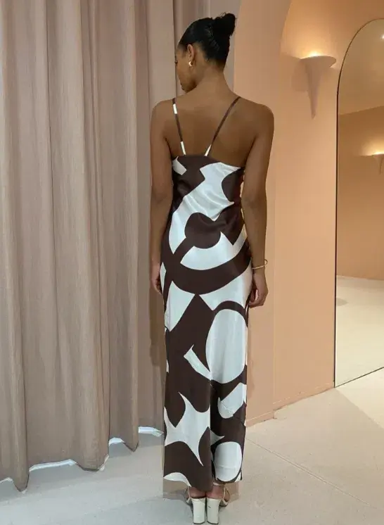 Sir The Label Julien Assymetric Slip In Abstract Chocolate Size Au 8 for rent on The Volte - main image