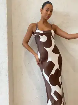 Sir The Label Julien Assymetric Slip In Abstract Chocolate Size Au 8 for rent on The Volte - image 2