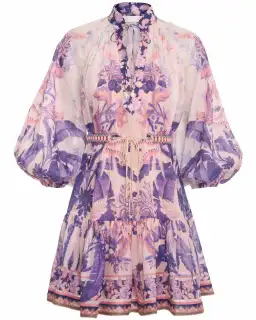 Zimmermann The Lyre Billow Mini Dress in Purple Palm Size 2 / AU 12 for rent on The Volte - image 2