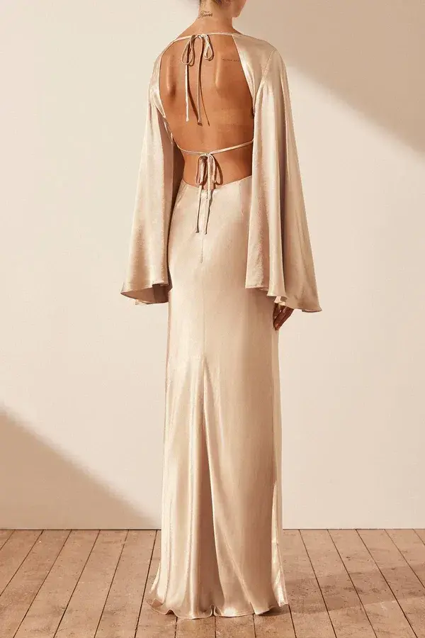 Shona Joy La Lune Flared Sleeve Open Back Maxi Dress Gold Size 6 - Image 3