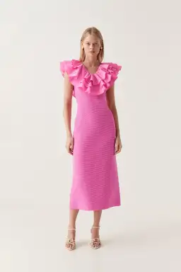 Aje Transcendent Ruffle Midi Dress Cerise Pink Size S / AU 8 for rent on The Volte - image 1
