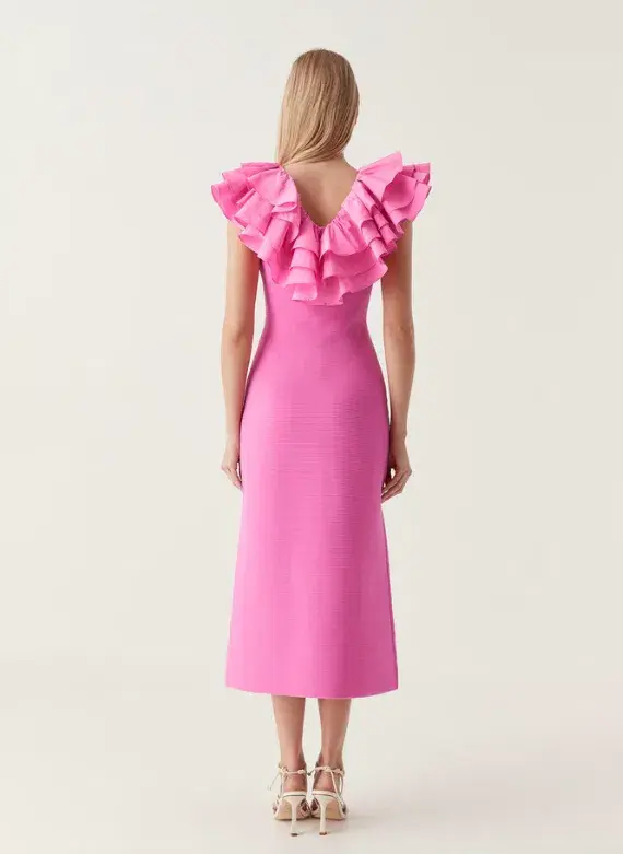 Aje Transcendent Ruffle Midi Dress Cerise Pink Size S / AU 8 for rent on The Volte - main image