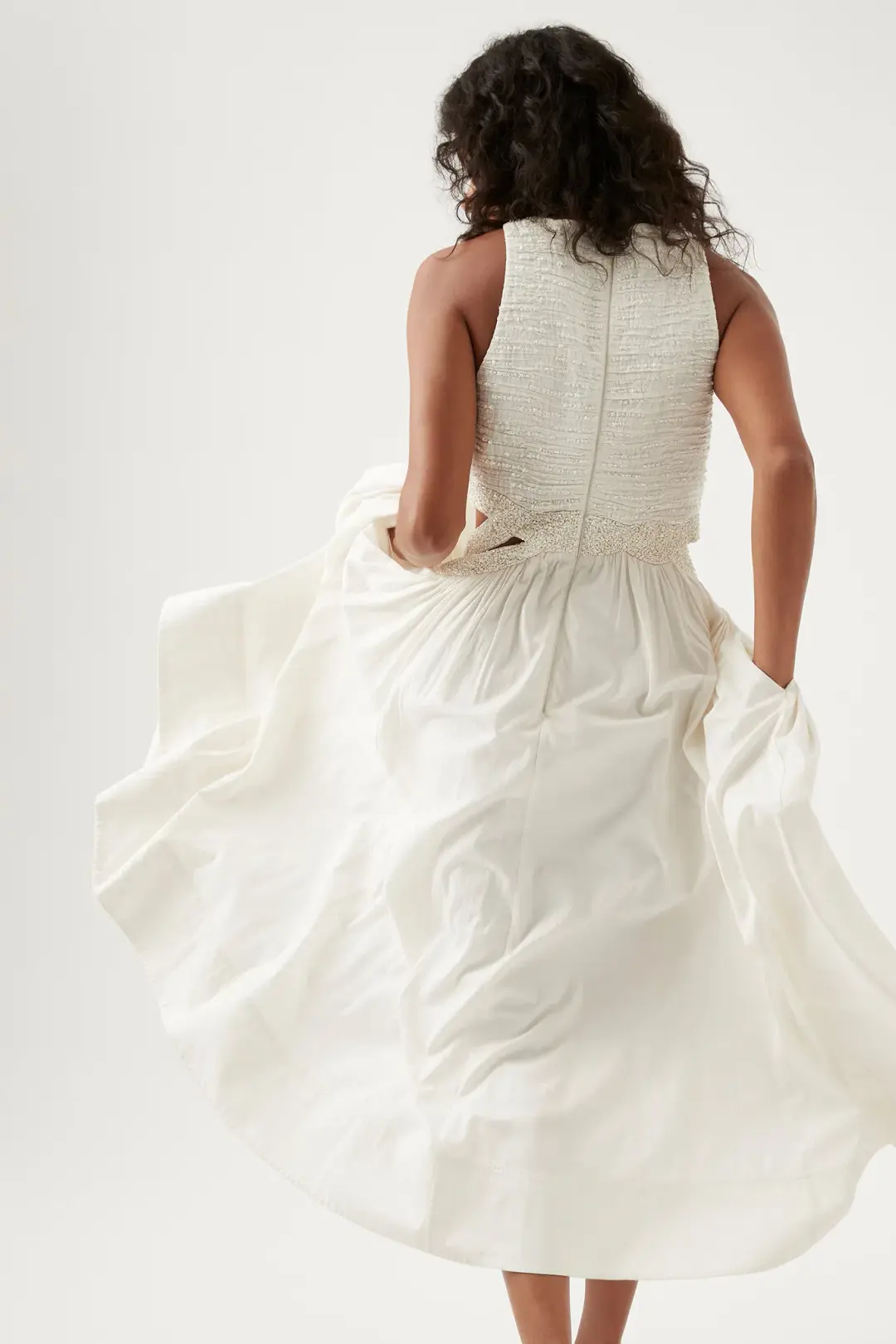 Aje New Catara Sequin Midi Dress Ivory Size 16 for rent on The Volte - main image