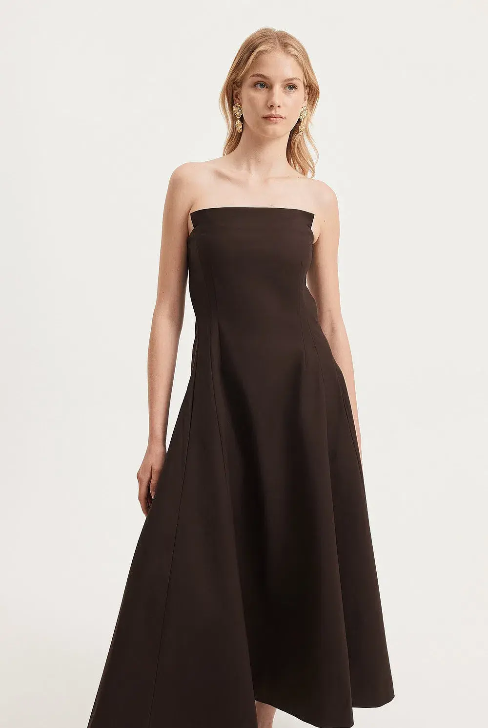 Country Road Strapless Fit and Flare Midi Dress Brown Size 10 for rent on The Volte - main image