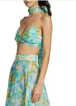 Zimmermann High Tide Twist Crop Bodice Size 3 / AU 14 & Maxi Skirt Size 2 / AU 12 Set in Aqua Ikat Floral for rent on The Volte - image 3