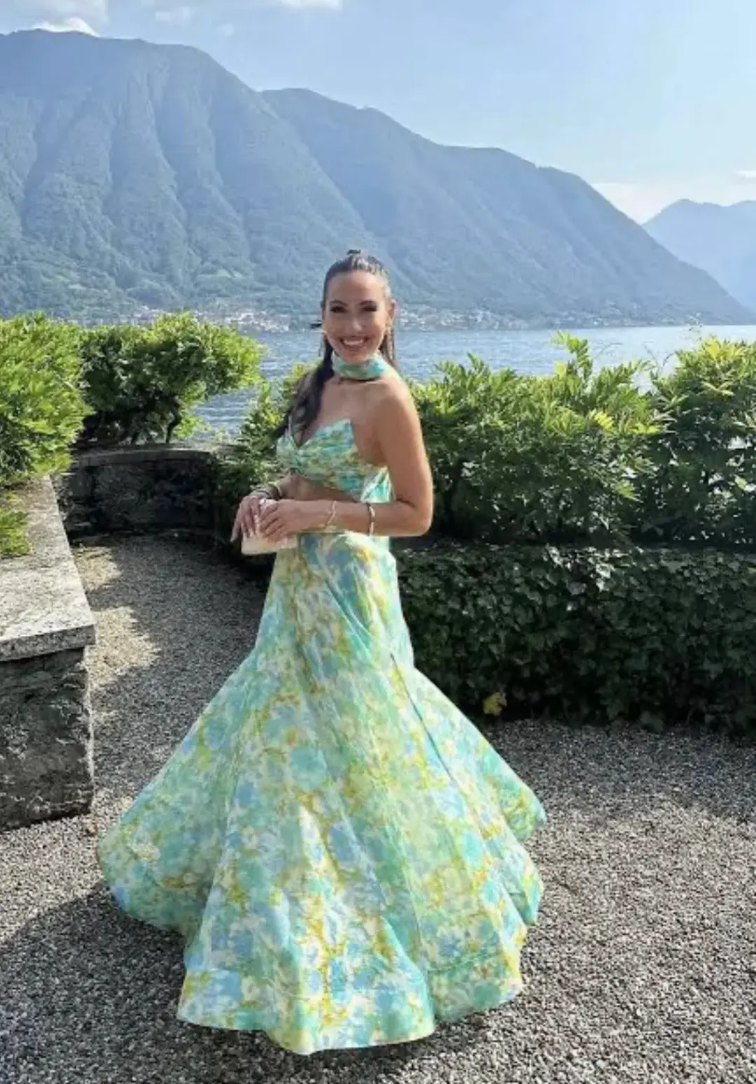 Zimmermann High Tide Twist Crop Bodice Size 3 / AU 14 & Maxi Skirt Size 2 / AU 12 Set in Aqua Ikat Floral for rent on The Volte - main image