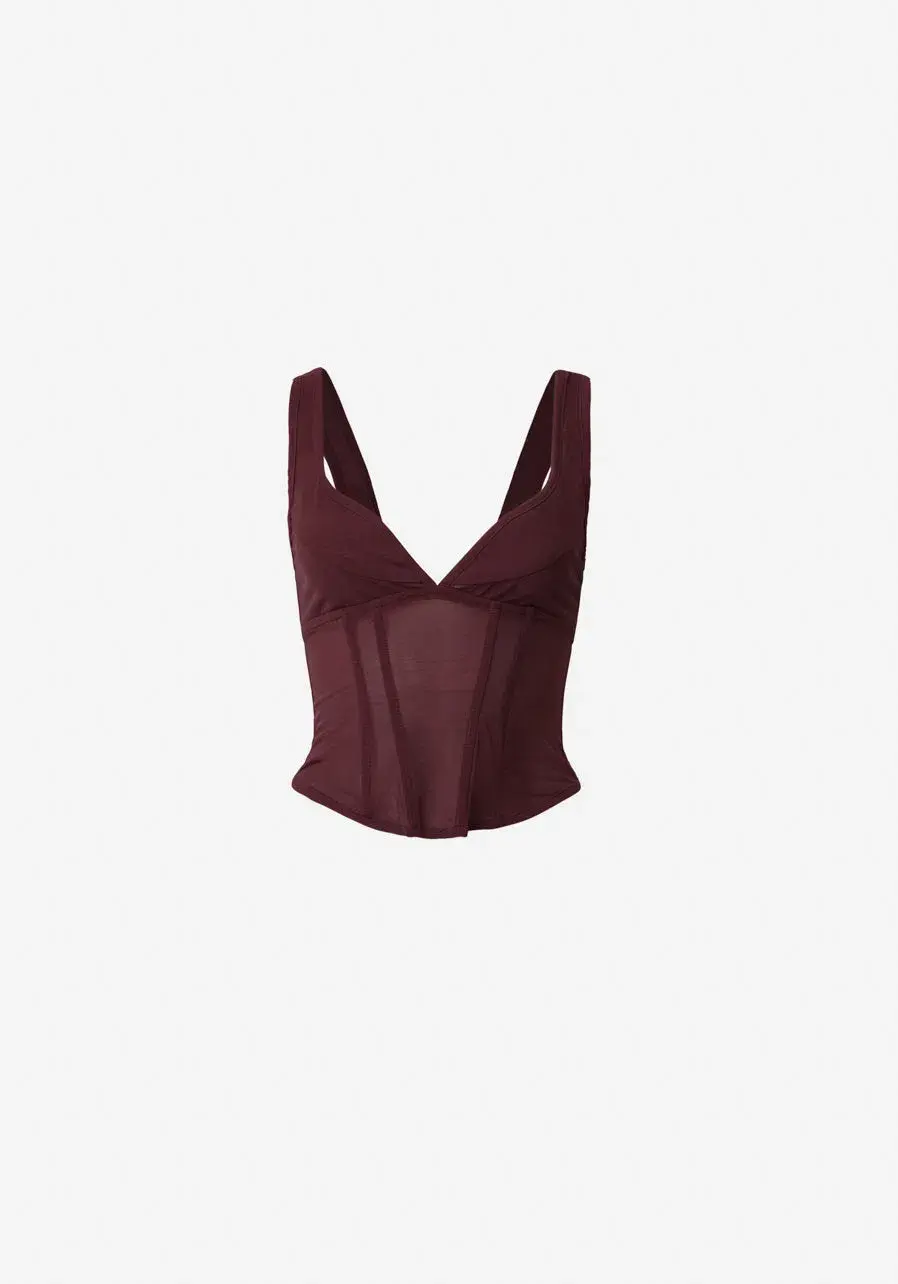 Viktoria and Woods Theta Bustier Corset Top in Oxblood Deep Burgundy Size 1 /AU 8 for rent on The Volte - main image