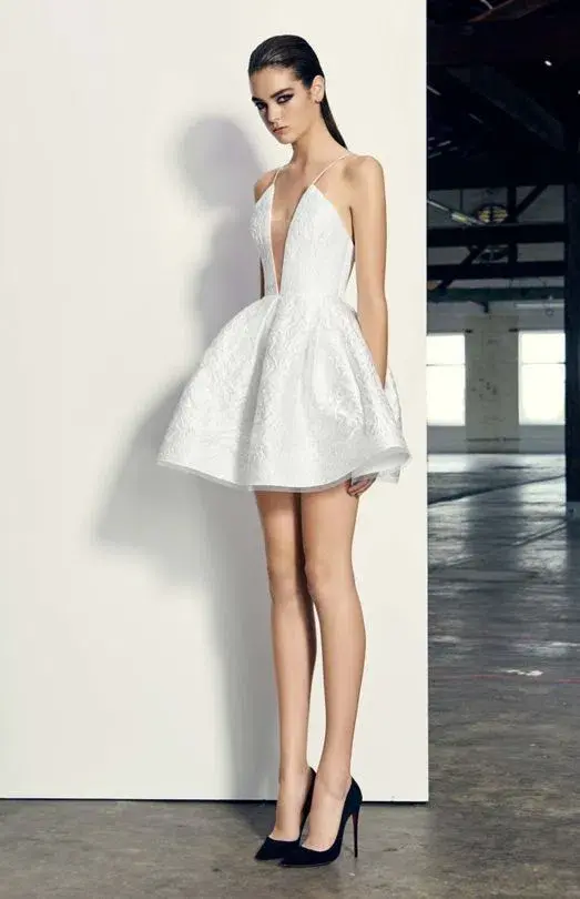 Alex Perry Floral Brocade Mini Dress White Size 6 for rent on The Volte - main image