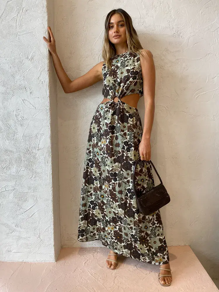 Sir the Label Constantine Cut Out Midi Dress Floral Size 3 / AU 12 for rent on The Volte - main image