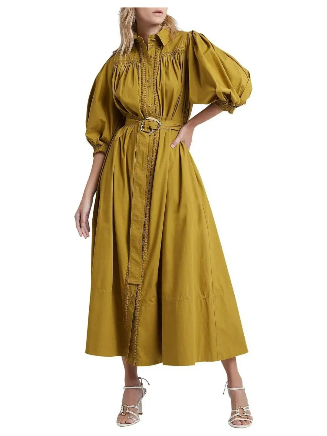 Aje Casablanca Midi Dress Olive Green Size AU 10 for rent on The Volte - main image