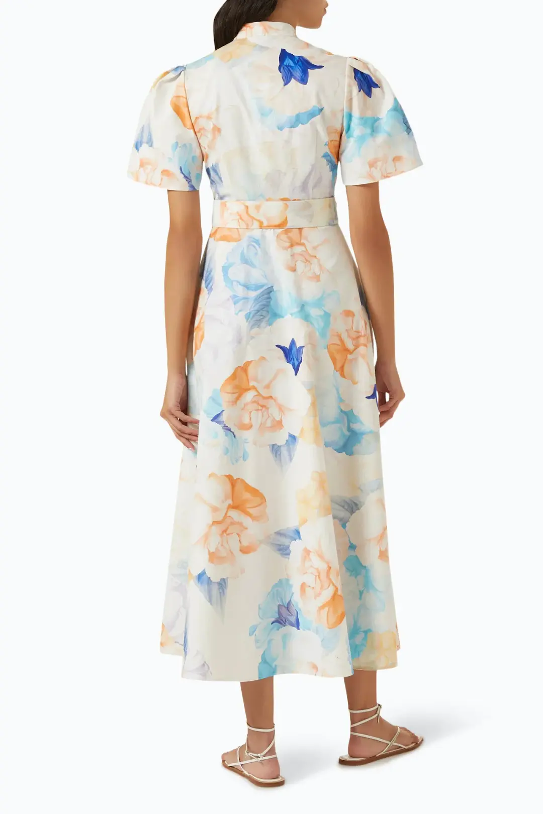 Leo Lin Bianca Short Sleeve Midi Dress in Rosebud Floral Print in Cream Size 14 for rent on The Volte - main image