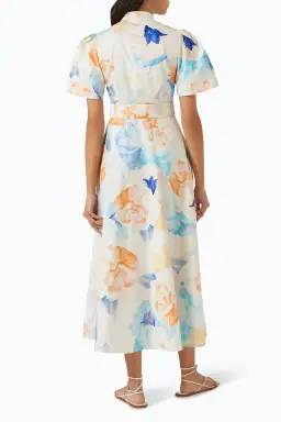 Leo Lin Bianca Short Sleeve Midi Dress in Rosebud Floral Print in Cream Size 14 for rent on The Volte - image 3