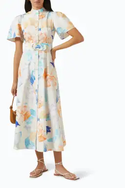 Leo Lin Bianca Short Sleeve Midi Dress Rosebud Floral Print in Cream Size 16 for rent on The Volte - image 2