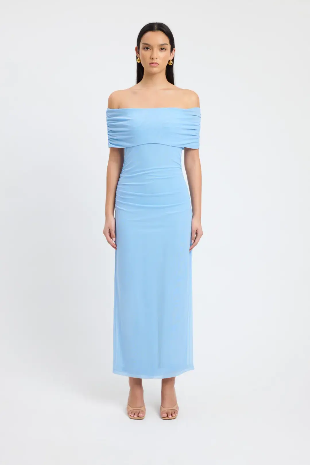 Kookai Bolt Off Shoulder Midi Dress Powder Blue Size 12 for rent on The Volte - main image