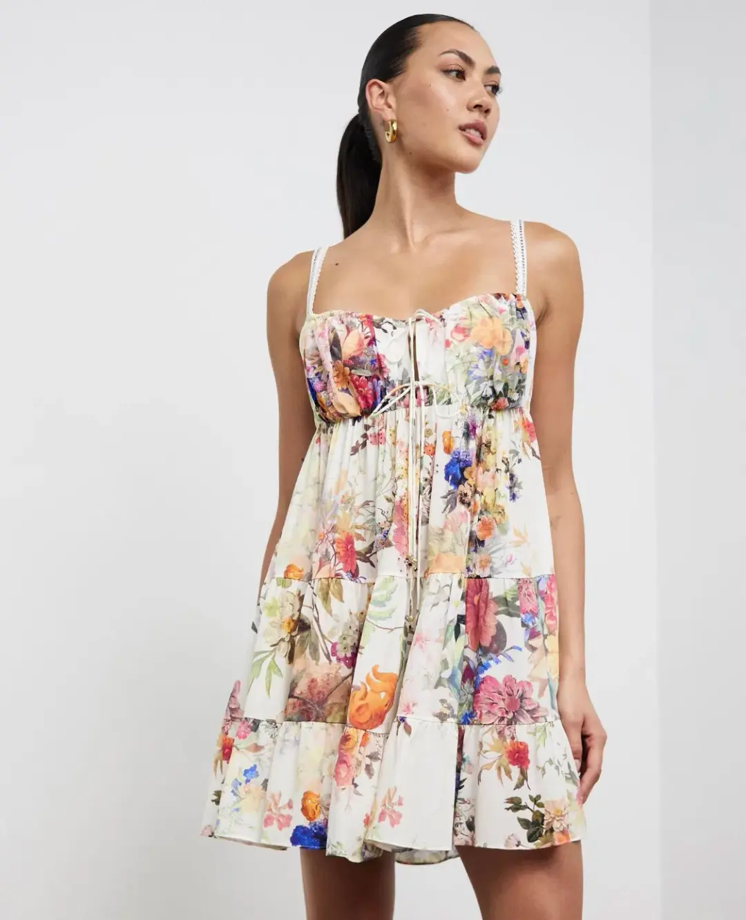 Camilla Gathered Bust Tiered Mini Dress Friends With Frescos Size XS / AU 8 for rent on The Volte - main image