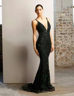 JADORE JX1106 - Black emerald green sequin gown for rent on The Volte - image 1