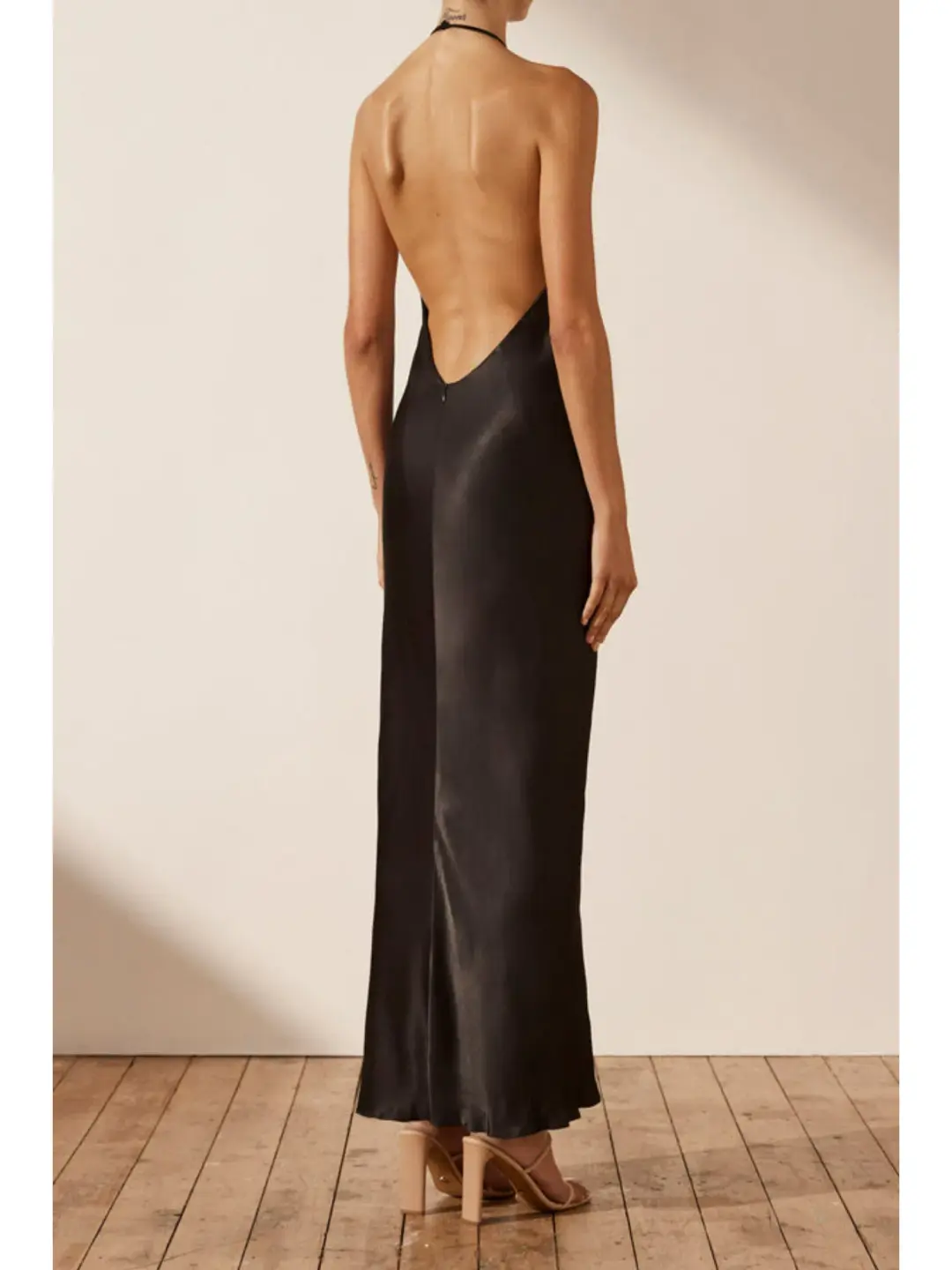 Shona Joy La Lune Low Back Halter Neck Midi Dress Black Size AU 10 for rent on The Volte - main image