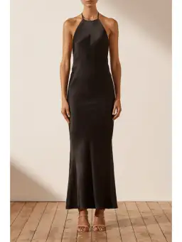 Shona Joy La Lune Low Back Halter Neck Midi Dress Black Size AU 10 for rent on The Volte - image 1