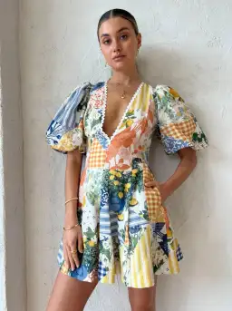 By Nicola Wavy Mini Dress Lemon Patchwork Multi Size AU 10 for rent on The Volte - image 2