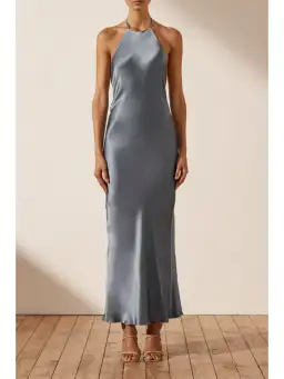 Shona Joy La Lune Low Back Halter Neck Midi Dress Blue Smoke Size AU 14 for rent on The Volte - image 1