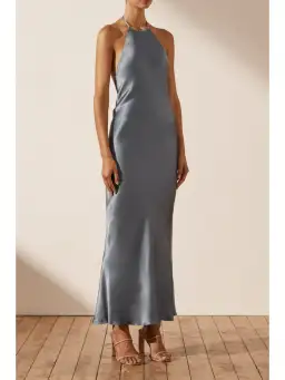 Shona Joy La Lune Low Back Halter Neck Midi Dress Blue Smoke Size AU 14 for rent on The Volte - image 2