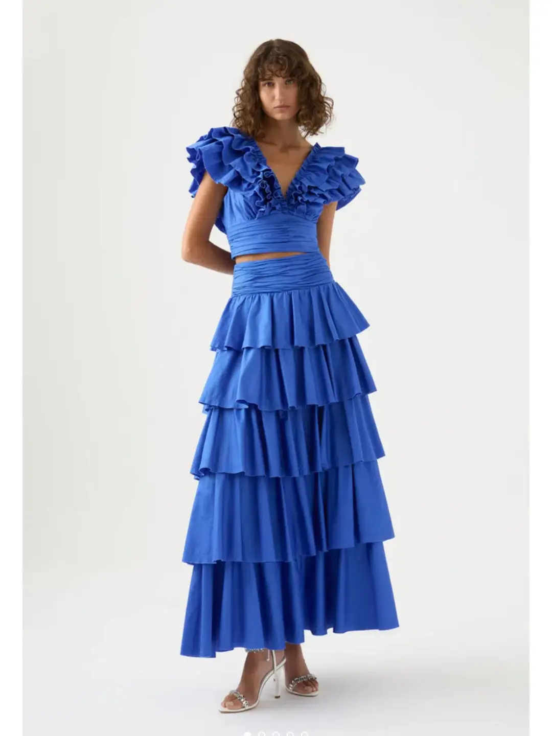 Aje Rhythmic Frill Bodice and Eleni Maxi Skirt Blue Size AU 8 for rent on The Volte - main image