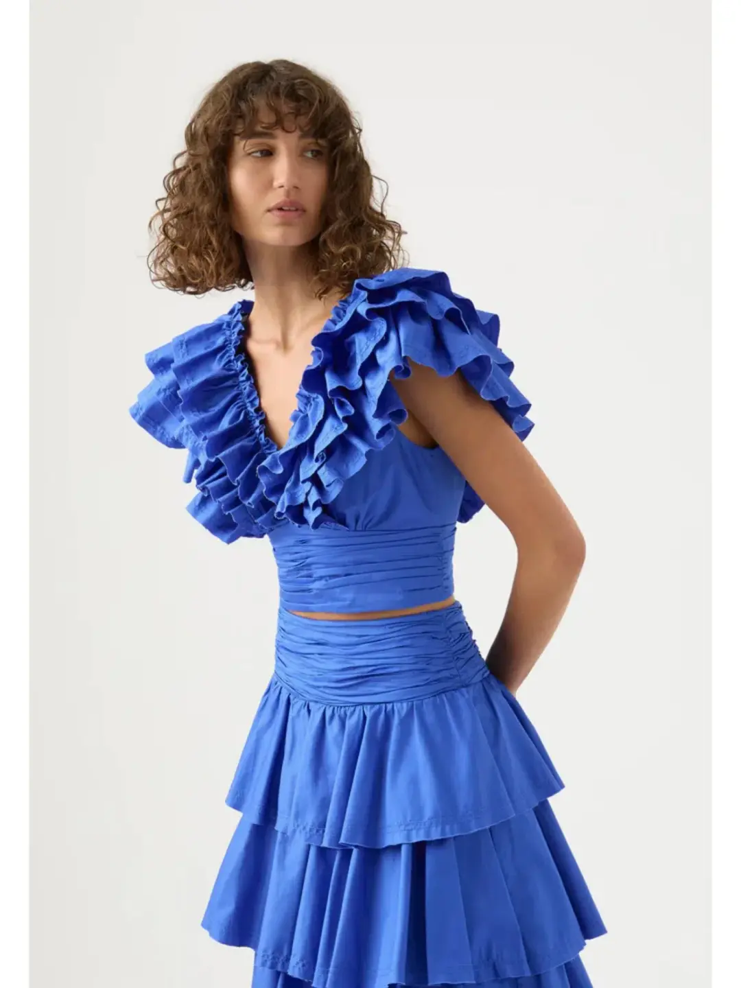 Aje Rhythmic Frill Bodice and Eleni Maxi Skirt Blue Size AU 8 for rent on The Volte - main image