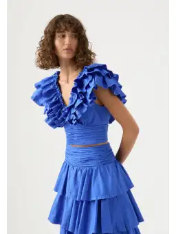 Aje Rhythmic Frill Bodice and Eleni Maxi Skirt Blue Size AU 8 for rent on The Volte - image 2