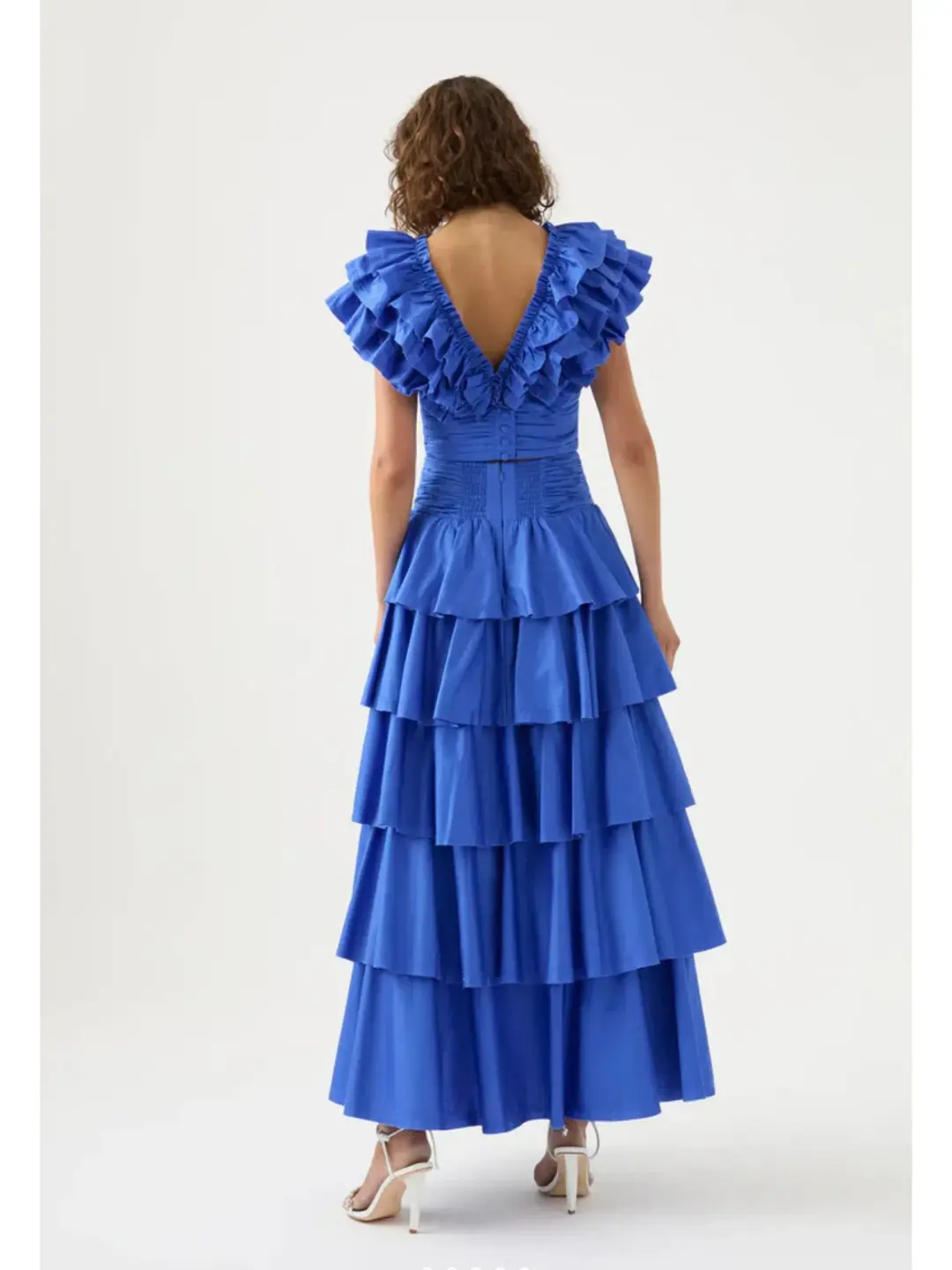 Aje Rhythmic Frill Bodice and Eleni Maxi Skirt Blue Size AU 8 for rent on The Volte - main image