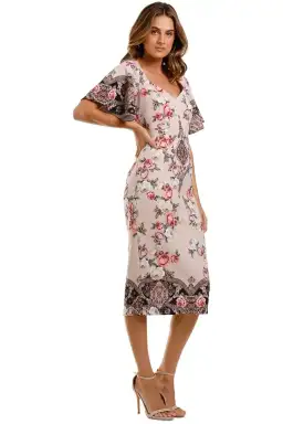 Pasduchas Chichi Sleeve Midi Dress Blush Floral Size 12 for rent on The Volte - image 1
