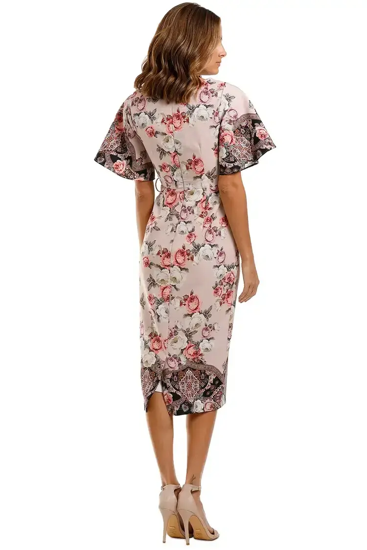 Pasduchas Chichi Sleeve Midi Dress Blush Floral Size 12 for rent on The Volte - main image