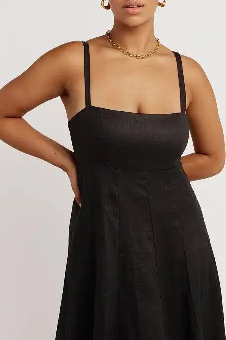 DISSH Ross Linen Midi Dress Black Size 8 for rent on The Volte - main image