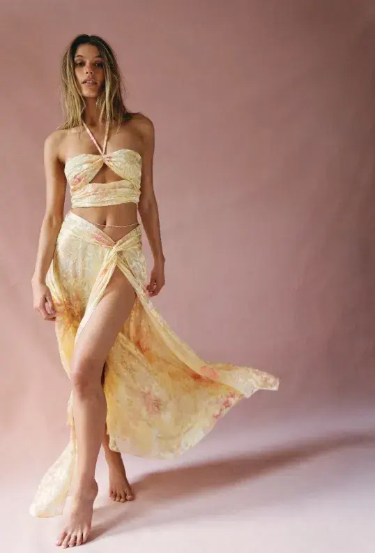 LoveShackFancy Balton Top and Chance Maxi Skirt Set Yellow Melon Size 8 for rent on The Volte - main image