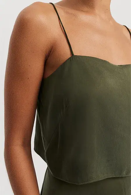 Country Road Fluid Cami and Fluid Palazzo Pant in Dark Olive Size AU 10 for rent on The Volte - main image