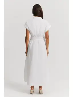 Country Road Organically Grown Linen Wrap Midi Dress White Size AU 10 for rent on The Volte - image 4