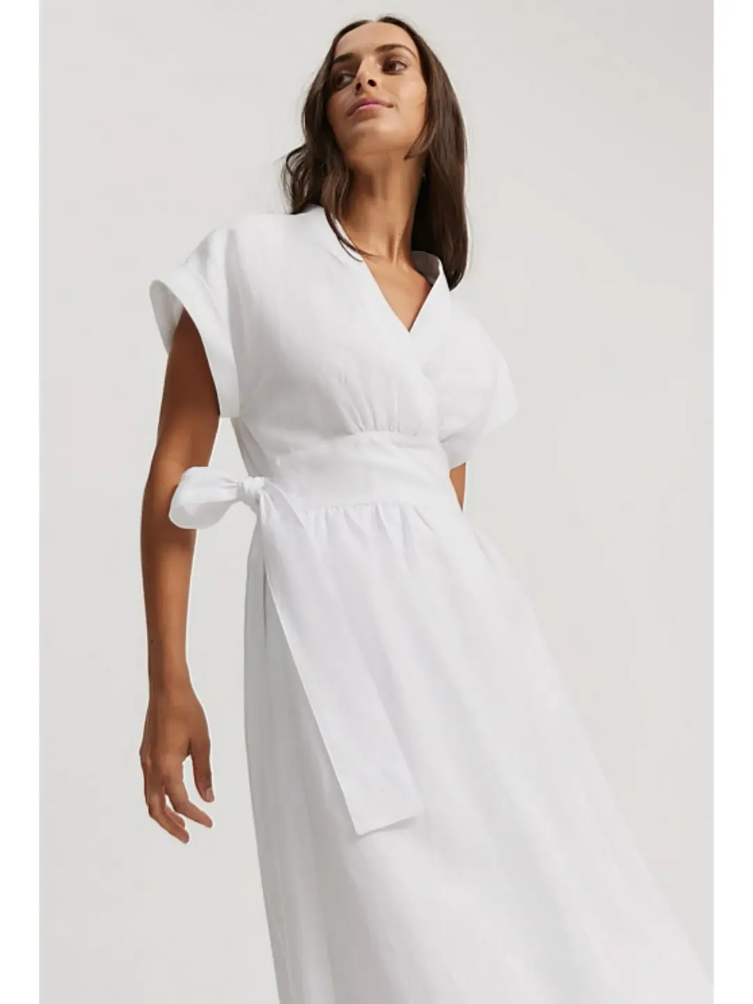Country Road Organically Grown Linen Wrap Midi Dress White Size AU 10 for rent on The Volte - main image