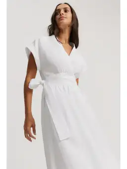 Country Road Organically Grown Linen Wrap Midi Dress White Size AU 10 for rent on The Volte - image 2