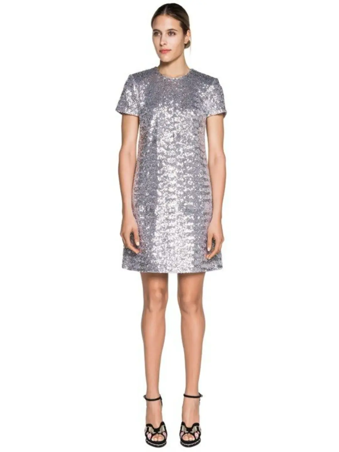 Cue Sequin Shift Mini Dress Silver Size AU 14 for rent on The Volte - main image