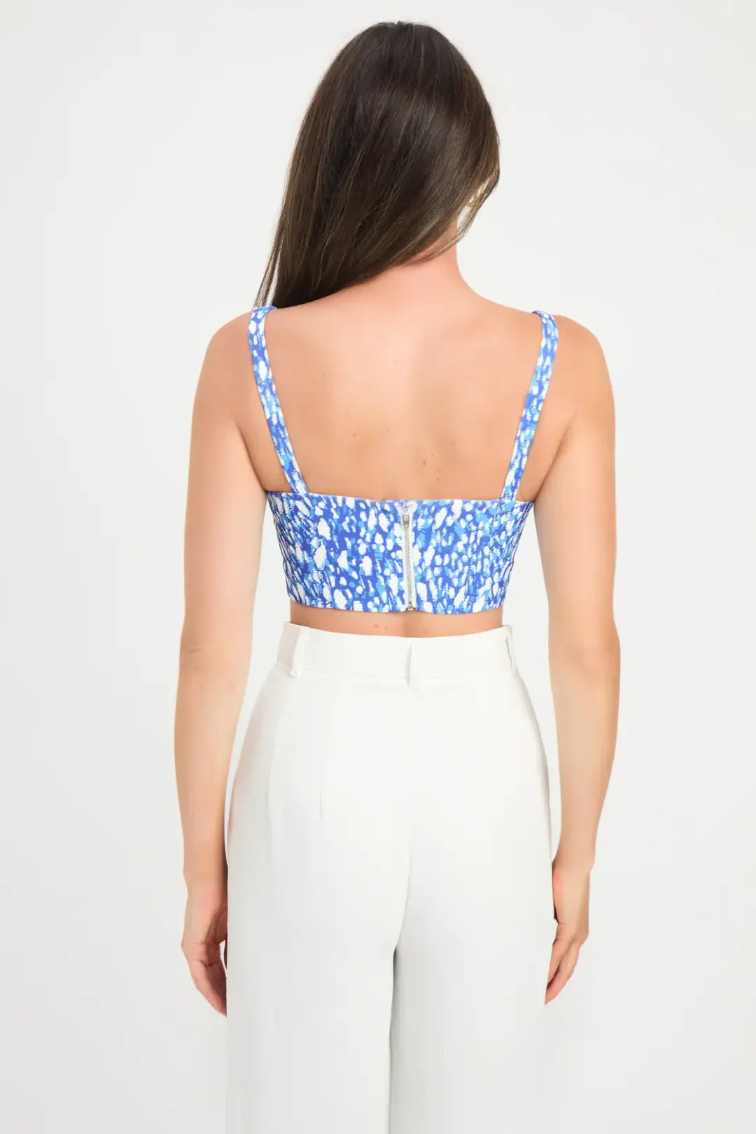 Kookai Esme Crop Top Blue Print Size 38/ AU 10 for rent on The Volte - main image