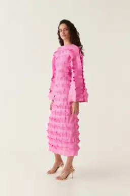 Aje Palladium Ruffled Midi Dress in Muted Fuchsia Size AU 10 for rent on The Volte - image 2