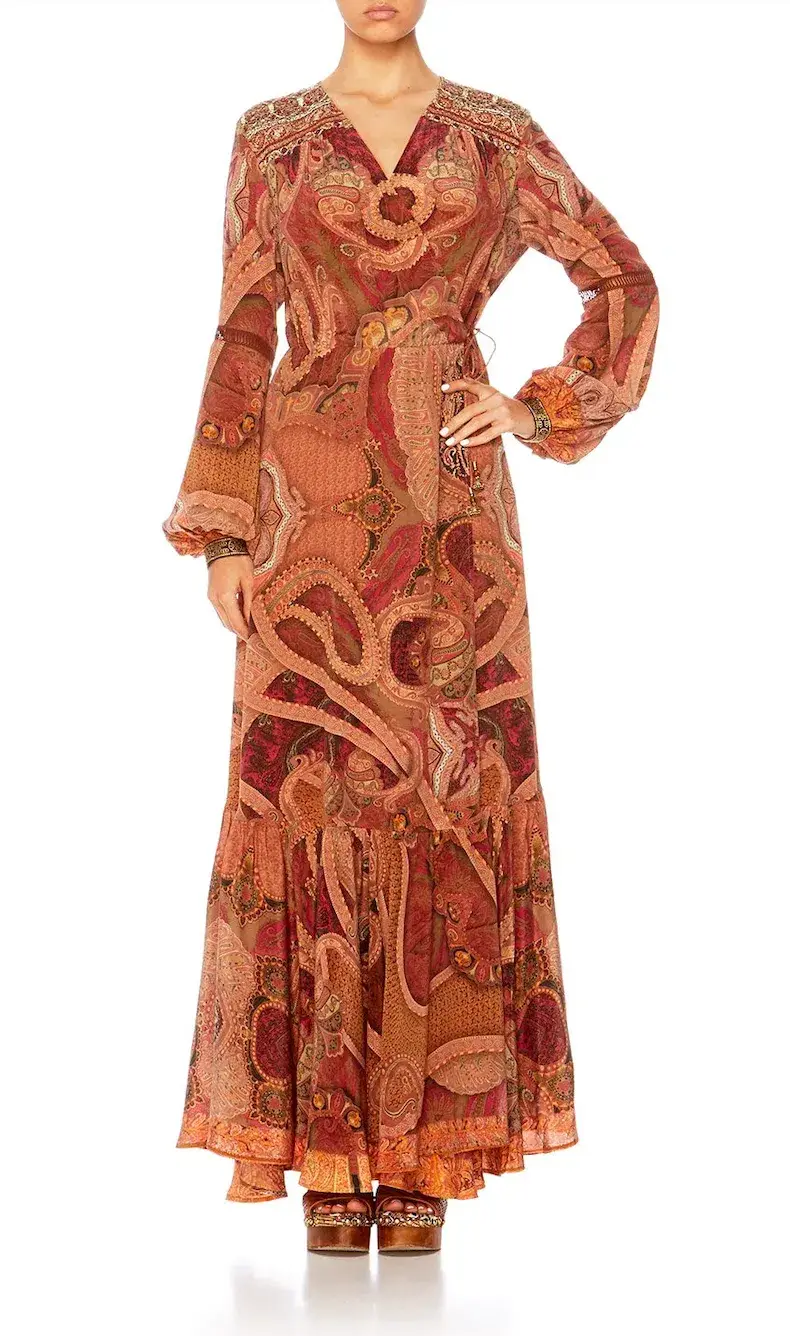 Camilla Quilted Yoke Wrap Dress Family Gathering Print Size 8 for rent on The Volte - main image