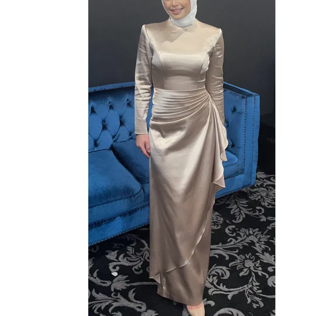 Jafrie By R Satin Long Sleeve Dress Gold Size 8 for rent on The Volte - main image